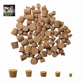 Cork Stoppers - 100-Pack Mini Cork Stoppers, Tapered Cork Bottle Plugs, 5 Sizes