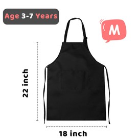 MEOGETY 2Pcs Kids Apron Adjustable Children Artists Aprons with Pockets Chef Aprons for Cooking Kitchen Backing Painting (Black, Age 3-7)