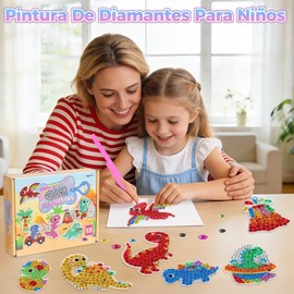 Manualidades para Niñas, Juego de Pintura de Diamantes para Niños de 15 Piezas, Pegatinas y llaveros de Diamantes, Un Regalo Perfecto para Cumpleaños, Fiestas Navideñas y Fiestas inFantiles (Dinosaurio)