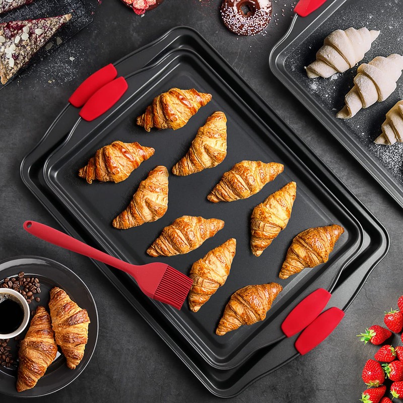 Baking Sheet Set, 3-Piece Cookie Sheet Set with Silicone Handles,