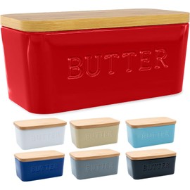 PriorityChef Large Butter Dish with Lid for Countertop, Ceramic Butter Container With Airtight Cover, Butter Keeper for Counter or Fridge, Butter Holder Storage, Red