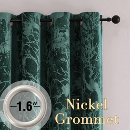 H.VERSAILTEX Velvet Curtains for Bedroom 96 Inches Long 2 Panels Grommet Room Darkening Thermal Insulated Luxury Drapes for Living Room, Birds and Lotus Boho Style Decorations - Vintage Green