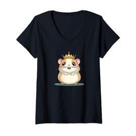 Womens Royal Hamster with Funny Crown Outfit V-Neck T-Shirt