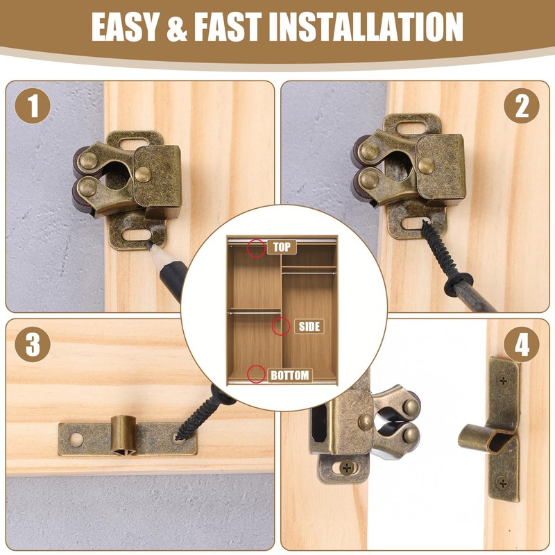 2 Pack Cabinet Latch Double Roller Catch, Heavy Duty Latch