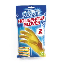 Duzzit Gloves, Latex, Yellow, L (Pack Of 2)