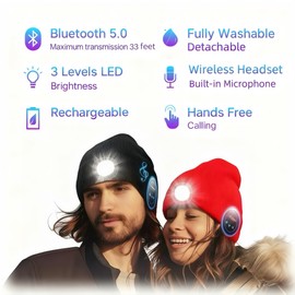 Zyntrazy Bluetooth Beanie with Light, Unisex Gift for Men, Women,Wireless Headphones for Fishing Jogging Working Grey