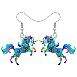YAYAKO Cute Unicorn Earrings Dangle Charms Acrylic Fantasy Horse Hypoallergenic Hook Jewelry Gifts for Women Party Decorations (Blue 490)