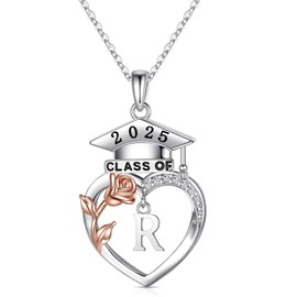 Memorjew Graduation Necklace & Jewelry, 2025 Graduation Gifts for Her, 925 Sterling Silver Rose Heart Initial R Necklace