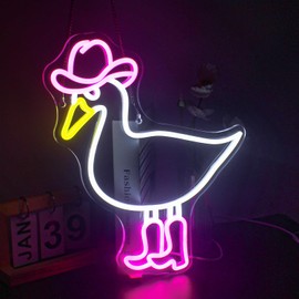 DREAMFORT Cowboy Duck Neon Sign,Duck Neon Signs Cowgirl Boots Neon Signs for Wall Decor, USB Connectivity Pink LED Signs for Bedroom Living Room Kids Room Home Bar Birthday Party