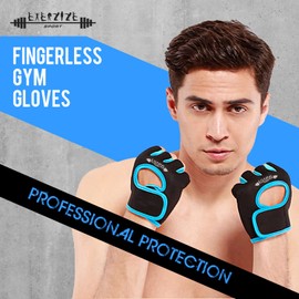 LMS Data Fingerless Gym Gloves, Weight lifting Gloves, Anti-Slip, Breathable, Exercise, for Men and Women Fitness, Cycling, Bodybuilding, Workout, Gym Gloves, Blue X-Large