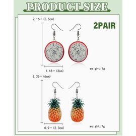 MYGLOAR 2 Piece Earrings, Women's Earrings, Fruit Earrings, Yellow Earrings, Red Earrings, Dragon Fruit Earrings, Pineapple Earrings