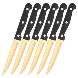 DSNN Steak Knives Set of 6, Stainless Steel Steak Knife Set, Serrated Sharp Knives Tableware, Elegant Gold