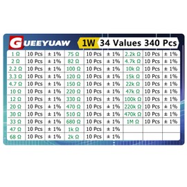GUEEYUAW 34 Values 340 Pcs Resistor Kit 1W 1 ohm-1M ohm with ± 1% Tolerance Metal Film Resistor Assortment