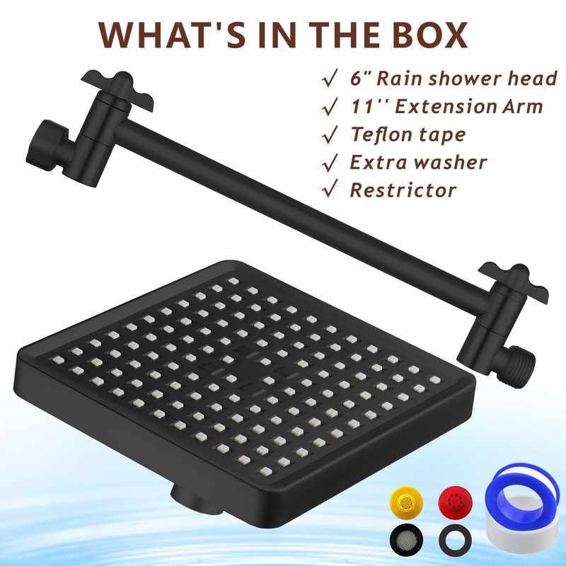 Nuodan High Pressure Rain Shower Head with 11'' Extension Arm