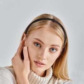 VOCOSTE Thin Headbands for Women, Leather Head Bands for Women's Hair, Cute Knotted Womens Headbands Kont Hair Band, Fashion Hair Accessories for Women, Black