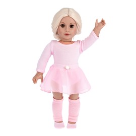 Practice Time - 4 Piece 18 inch Doll Ballerina Outfit - Pink Leotard, Skirt, Leg Warmers and Ballet Slippers (Doll Not Included)