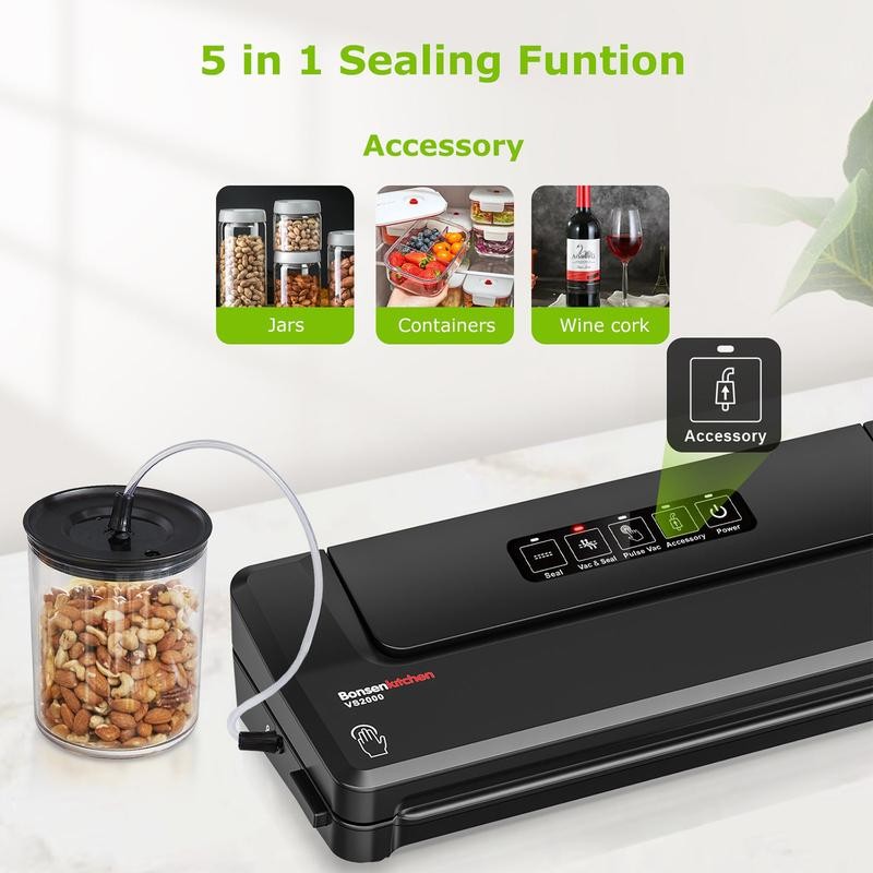 Bonsenkitchen VS2000 Vacuum Sealer for Wet and Dry Food Modes,