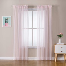MIULEE 2 Panels Sheer Window Curtains Elegant Window Voile Panels/Drapes/Treatment for Bedroom Living Room 55" Wx96 L Rod Pocket Baby Pink