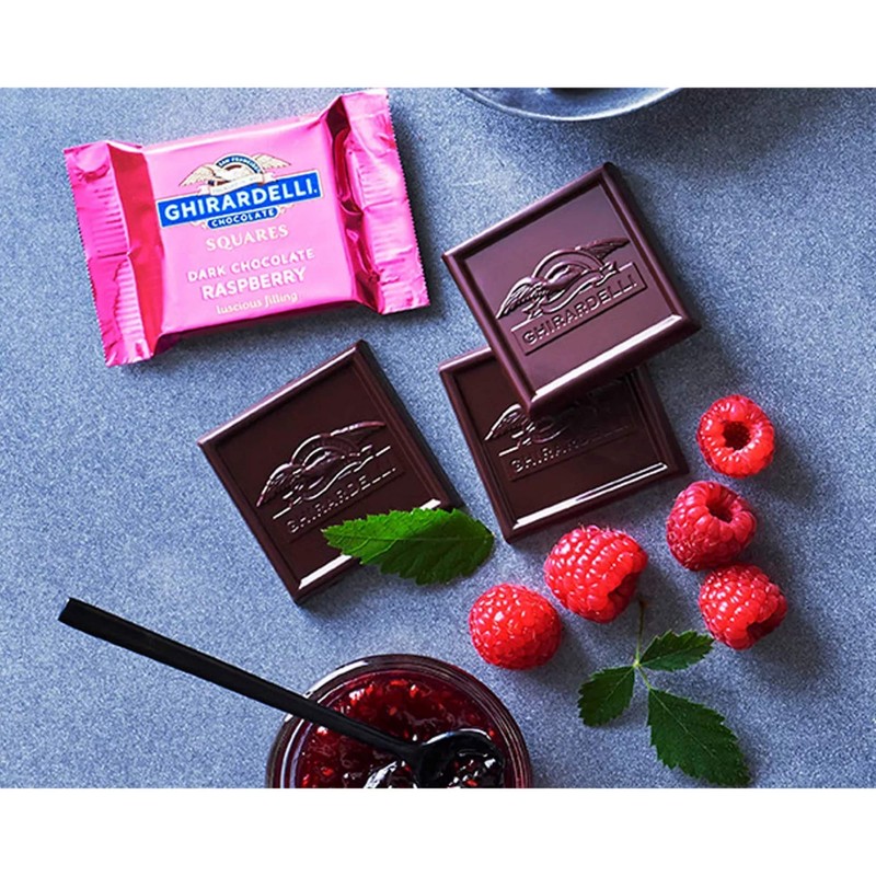 GHIRARDELLI Dark Chocolate Raspberry Squares, 5.32 Oz Bag