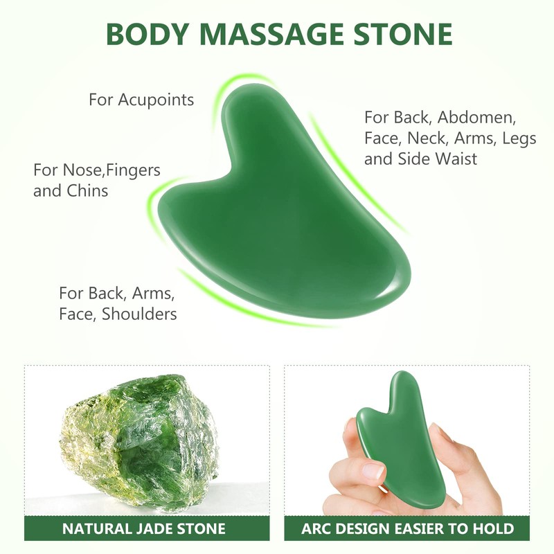 AGFELO Gua Sha Facial Tool Natural Jade Stone Guasha Board