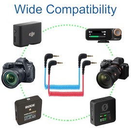 Cable de audio para cámara DJI Mic 2 de 3,5 mm TRS, para DJI Mic 1 2 3 Mini cable de audio, para Rode Wireless GO II, Pro, ME Micrófono cables TRS duales en espiral adaptador de parche de