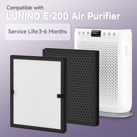 E-200 True HEPA Filter Replacement Compatible with LUNINO E-200 Air Purifiers for Home Large Room up to 1740sq.ft, 4 Pack (with Extra 10-Pieces Aroma Pad)