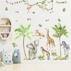 Jungle Animals Wall Decals Woodland Animals Wall Stickers Baby Boys Girls Nursery Decoration Safari Walls Decals Peel and Stick Elephant Giraffe Forest Animal Stickers for Kids Room Playroom Decor