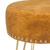 Adeco Round Brown Vanity Stool Chair, Upholstered Makeup Foot Stool