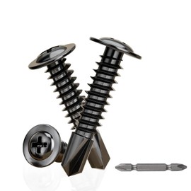 50Pcs Wafer Head Self Tapping Screws,M4.2x38mm Self Drilling Screws for Sheet Metal, Stainless Steel Self Tapping Screw, Black Oxide,with Screwdriver Key