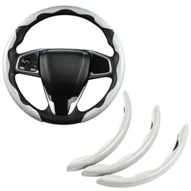 GIANT PANDA Carbon Fibre Pattern 3 Piece Steering Wheel Cover - Universal Fit for Round and D Shaped Steering Wheels, Non-Slip, White