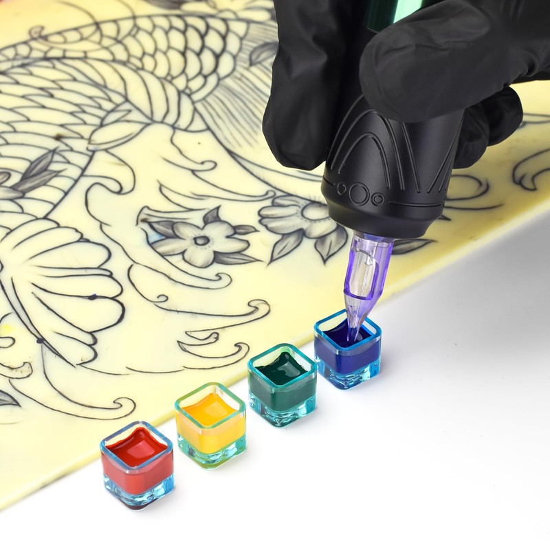 ATOMUS 200pcs Blue Tattoo Ink Cups Square Clear Pigment Cup