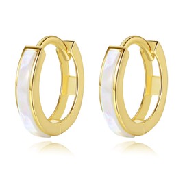 VIKI LYNN 18K Gold Plated Huggie Hoop Earrings with Mother of Pearl Jewelry for Women