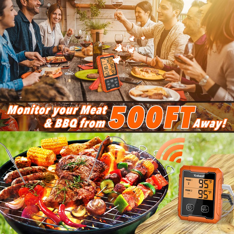 Yunbaoit Wireless Meat Thermometer, Digital Remote Food Cooking Meat Thermometer