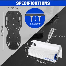 DASBET Spiked Screeding Compound Roller 10" x 1" Spike Roller Floor Compound Roller Spiked Aeration Roller Latex Floor Self Leveling Roller with Gunite Spiked Shoes