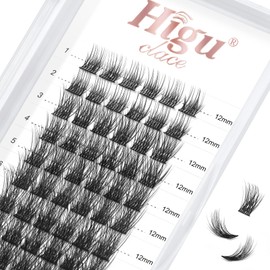 Higu clace Eyelash Cluster Extensions, 72 Pieces, 12 mm Cluster Eyelash Extensions, Thin Stems, Cluster Eyelashes, Individual Eyelash Clusters, Wispy, Natural, Reusable (H-03 12 mm)