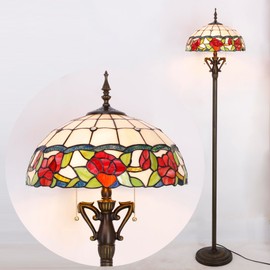 AVIVADIRECT Tiffany Floor Lamp Rose Flower Style Stained Glass Standing Reading Light 16X16X66 Inches Antique Pole Corner Lamp Decor Bedroom Living Room