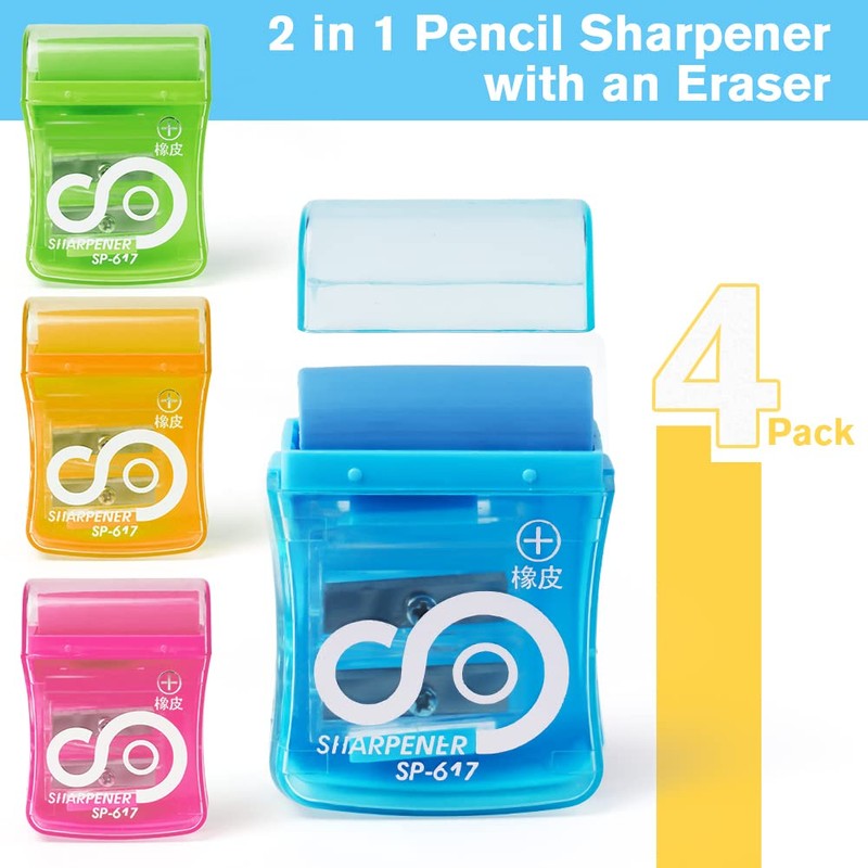 OFFCUP Pencil Sharpeners, 4pcs Double-Hole Pencil Sharpener with Container, Manual