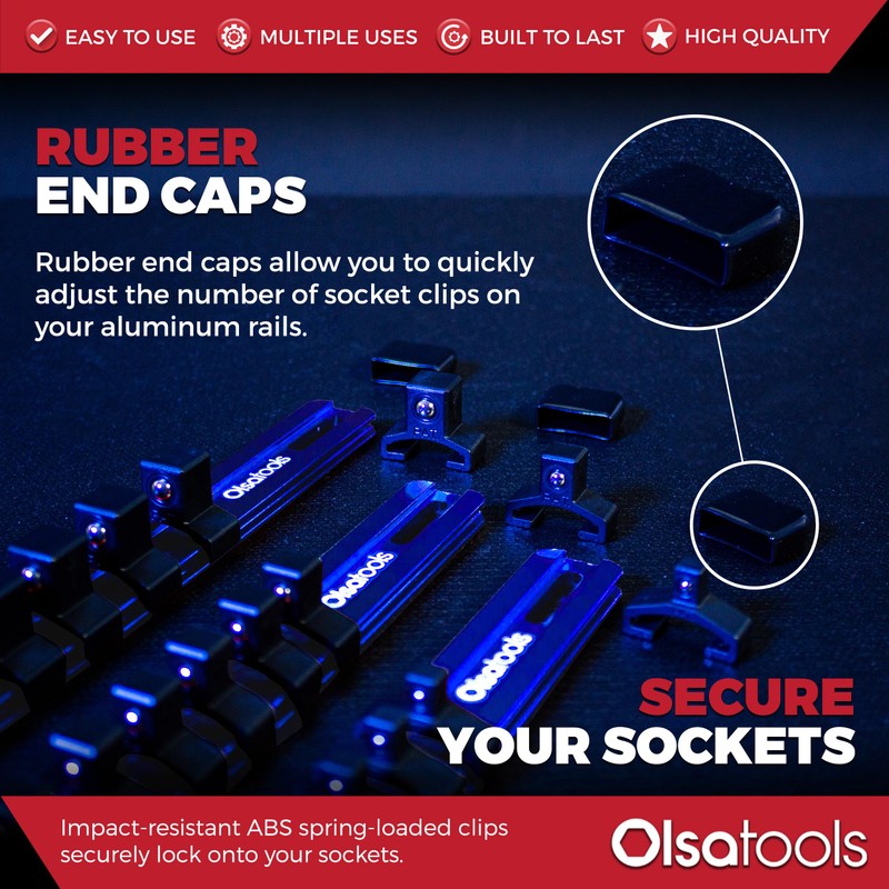 Olsa Tools Aluminum Socket Organizer, 3pc Set - Blue Socket