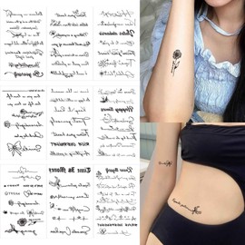 9 Sheets Realistic English Word Temporary Tattoos Stickers,70 Pcs Inspirational Quotes Words Tattoos for Women Man Adult 645
