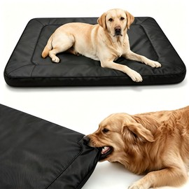 VivaQiueux Indestructible Chew Proof Dog Bed for Aggressive Chewers, Oxford Fabric Waterproof Crate Bed for Large Dogs, Washable Removable Cover with Sponge Filling 41" x 28" x 3.15" (Black, Large)