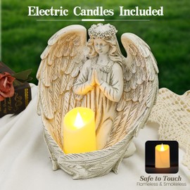 Kssiaz Praying Angel Statue Memorial Gift, Wings Angel Figurines with Led Tealight Candle Holder, Sympathy Gift for Loss of Loved One, Bereavement, Funeral, Lawn, Resin Home Garden Outdoor Decor