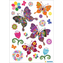 HERMA 3174 Stickers Butterflies Glitter Small Large Pack of 22 Butterfly Stickers with Flowers Butterfly Labels for Photo Album Diary Poetry Album Scrapbooking Decoration Letters DIY Crafts