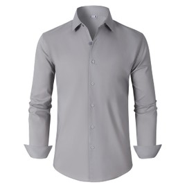 Mens Grey Dress Shirt Big and Tall Shirts for Men Button up Long-Sleeved Wrinkle-Resistant Lightweight Moisture Wicking top Spread Collar Fitted Grey Size L Tall