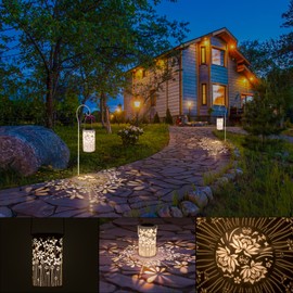 Freekite Freekite Solar Lantern for Garden, Metal Outdoor Lantern with a Shepherd's Hook, IP65 Waterproof Garden Decoration Path Lights, Solar Lights for Garden Outside Table Patio Balcony Courtyard