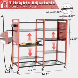 Xankzi Power Tools Organizer Cart with Charging Power Strip,6-Tier Garage Rolling Tool Utility Cart,Cabinet Box Power Tool Rack with 8 Hooks, 6 Load-Bearing Wheels for Workshop (Red)