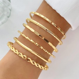 Gold Bracelets for Women Waterproof Dainty Bangle Cuff Bracelets Set Trendy Stackable Cuban Link Paperclip Chain Heart Bracelet Pack Fashion Jewelry Accessories (6Pcs)