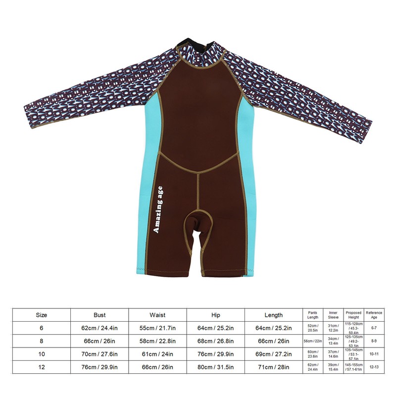 Kids Wetsuit 2.5mm Neoprene Long Sleeve Fullsuit Back Drawstring Warm