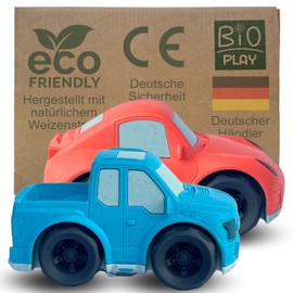 BIOPLAY® Play Car Set of 2 Racing Cars Scuderia Style and Pickup | Organic Plastic | Sustainable Toy from 1 Year for Boys and Girls | Toy 18 Months