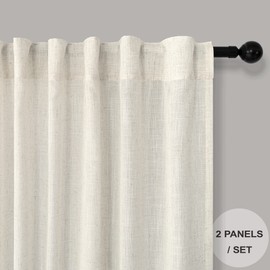 Natural Linen Curtains 54 Inch Length for Master Bedroom 2 Panels Set Back Tab Pocket Neutral Boho Light Reducing Lightweight Semi Sheer Cream Curtain for Kitchen Bathroom Boys Kids Room Sunroom 52x54