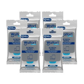 Walfort | Toallitas para Limpiar Pantallas electrónicas. Sin Residuos. Elimina Polvo, Grasa y Bacterias. Ideal para Celulares, Tablets y Laptops. 6 Pack de 12 Toallitas c/u